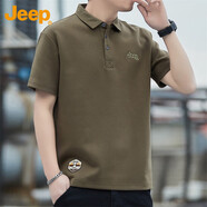 吉普（JEEP）美國正品商務(wù)polo衫男士春秋季新款寬松休閑運動(dòng)翻領(lǐng)t恤打底上衣 軍綠色 常規 【官方正品】 XL 【適合145斤左右】
