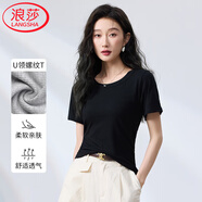 浪莎純色圓領(lǐng)T恤女夏季經(jīng)典螺紋彈力修身顯瘦百搭顯胸大打底衫上衣