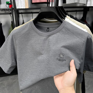 西域駱駝（VANCAMEL）高端冰絲短袖t恤男士2025新款夏季薄款透氣寬松圓領(lǐng)半袖體恤男款 總裁灰 M 170