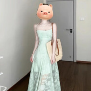 衣然呈品無袖吊帶連衣裙女夏季薄款海邊度假風穿搭收腰絕美溫柔長裙子女 綠色 M 【建議90-110斤】