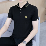 LEE KIDS短袖t恤男polo衫修身純棉男裝上衣服2025夏季新款男士翻領(lǐng)體恤衫T 黑色 項(xiàng)鏈 4XL 160-180斤