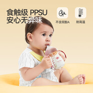 好孩子（gb）PPSU嬰兒奶瓶寬口徑奶瓶帶手柄吸管小餓魔系列300ml藍(lán)色 6個(gè)月+