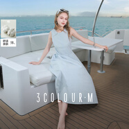 三彩2025夏季新款無(wú)袖連衣裙收腰花苞裙長(cháng)裙圓領(lǐng)背心裙侘寂風(fēng)M 天空藍 L 165/88A