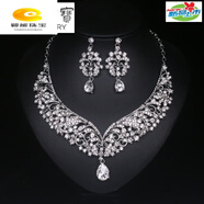 SNQP歐美夸張飾品短款裝飾項鏈女毛衣鏈韓版時(shí)尚飾品項鏈鎖骨鏈女配飾 鍍白金 水滴寶石套裝