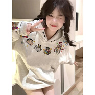燦圖韓系潮流連帽衛(wèi)衣女春秋季新款慵懶風(fēng)上衣服小個子寬松加厚外套潮 淺灰色常規(guī) L 【建議100斤到120斤】