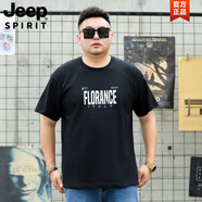 JEEP SPIRIT美式純棉短袖t恤男大碼寬松胖子加肥加大半袖肥佬2025夏季新款 FLO-黑色 M 【建議120-135斤】