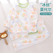 小三月新生嬰兒兒衣服夏薄款冰絲莫代爾a類男女寶寶夏天空調服分體夏裝 D183-S和D183-K小熊氣球 59 cm 建議6-11斤