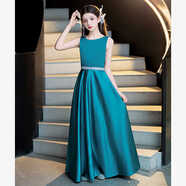 卟先生女童禮服鋼琴演出服中大童長笛小提琴演出合唱比賽緞面公主裙新款 湖綠色 160 cm