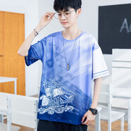 阿尼三青少年夏季冰絲短袖t恤男初中高中學(xué)生體恤潮流帥氣寬松透氣半袖 紫色 4XL （180-200斤）