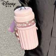 迪士尼（Disney）可愛水杯耐熱吸管便攜學(xué)生上學(xué)專用女生玻璃杯夏天高顏值隨手杯子 粉色(贈mini玉桂狗貼) 茶隔 520ml