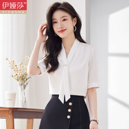 伊婭莎雪紡襯衫女夏季新款短袖職業(yè)面試套裝小個(gè)子洋氣中袖白襯衣工作服 白色襯衫+黑色包臀裙 L 建議100-110斤