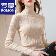 羅蒙（ROMON）針織衫女半高領(lǐng)打底衫2023秋冬新款內(nèi)搭長袖薄款毛衣洋氣小衫上衣 杏色 均碼