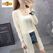 初徑2025新款冰絲開(kāi)衫外套女鏤空針織衫中長(cháng)款夏季薄款外搭披肩防曬空 米白色 2XL 130-140斤