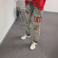 琦喬澤破洞補丁彈力牛仔褲男士網(wǎng)紅同款青少年學(xué)生個(gè)性痞帥修身小腳褲子 藍色 29