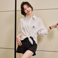 桂雪格溫柔甜美露背小心機蝴蝶結襯衫顯瘦吊帶長(cháng)裙新款兩件套連衣裙女春 白色 M （100-115斤）