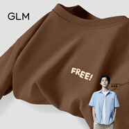 GLM敖瑞鵬代言純棉短袖t恤男青春休閑風(fēng)街頭潮搭落肩五分袖大碼T恤 【純棉】咖#米色F L