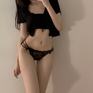 多菲尼森丁字褲女蕾絲性感內(nèi)褲女士偷心低腰三角純欲日系夏網(wǎng)紗少女 黑色+白色 2條