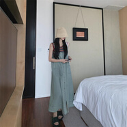 京濮飛甜美減齡撞色條紋T恤吊帶牛仔連衣裙套裝 彩色條紋T 均碼
