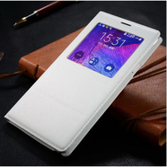 三星（SAMSUNG）適用Samsung三星Note4/N9100翻蓋視窗智能休眠手機保護(hù)皮套帶芯片 【全皮休眠】白色
