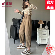 俞兆林（YUZHAOLIN）工裝哈倫九分休閑褲女2025春秋季新款時(shí)尚卷邊女裝高腰直筒蘿卜褲 棕卡色 M 建議95-109斤