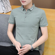 翻領(lǐng)短袖t恤男簡(jiǎn)約夏季純棉polo衫男潮流帶領(lǐng)子 淺綠色 T153 M
