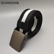 點像（DIANXIANG）男女按壓式不銹鋼皮帶扣頭青年帆布腰帶自動扣戰(zhàn)術腰帶扣皮帶配件 YK合金扣】整條黑+白條130厘米