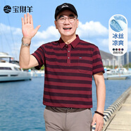 寶財羊中老年爸爸裝冰絲短袖t恤男夏季寬松休閑條紋polo衫老人爺爺上衣