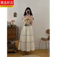 花花公子（PLAYBOY）2025新款大碼胖mm撞色拼接針織吊帶連衣裙女夏季鉤花鏤空短款開(kāi)衫 吊帶裙-旗艦款 2XL 【建議140-160斤】