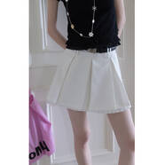 EGGKA拼接裙擺百褶半身裙配腰帶女夏季韓系防走光A字氣質(zhì)西裝短裙 白色 S