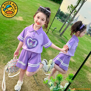 G.DUCKKIDS小黃鴨女童夏裝套裝2025兒童衣服女孩夏季亮片庫洛米純棉短袖一套 紫色 90 建議80-90cm1歲半-2歲