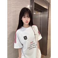 辰衣純純棉美式潮牌三條杠插肩袖短袖t恤女夏季新款街頭hiphop半袖上衣 白色（純棉優(yōu)質(zhì)版） M