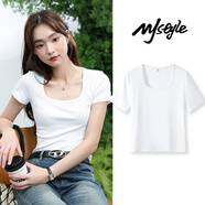 MJ STYLE方領(lǐng)緊身短袖T恤女2025年夏季新款簡約時(shí)尚百搭內(nèi)搭純色氣質(zhì)上衣