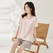 頂瓜瓜頂呱呱睡衣女夏純棉短袖可外情侶穿家居服套裝女甜心粉165