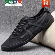 卡帝樂(lè)鱷魚(yú)（CARTELO）休閑布面鞋男2025春夏新款韓版男士布鞋薄款板鞋帆布鞋透氣網(wǎng)鞋男 黑色 39