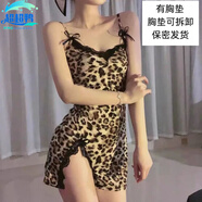 超超鴨（CHAOCHAOYA）2025新款時(shí)尚夜店開(kāi)叉性感v領(lǐng)拼接蕾絲包臀無(wú)袖連衣裙吊帶睡裙女 花色(有胸墊) 2XL (建議120-130斤)