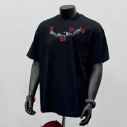 HUALIN FASHION牛奶絲印花短袖恤男寬松港風(fēng)潮牌體恤 黑色 L