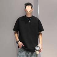 濮水方方有術(shù)美式純色短袖打底衫男寬松春夏款 黑色 M