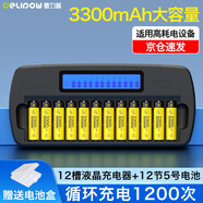 德力普（Delipow）充電電池 5號(hào)電池充電器套裝大容量3300mAh可充電電池套裝適配KTV麥克風(fēng)話筒相機(jī)玩具遙控器等 12槽液晶充電器+12節(jié)5號(hào)3300毫安