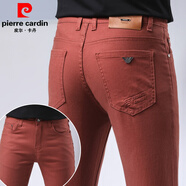 皮爾卡丹（pierre cardin）黃色針織牛仔褲男2025新款純色修身小腳彈力長(cháng)褲子青春時(shí)尚休閑潮 銹紅色 33 腰圍2尺6