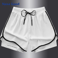 NASA GOOD運(yùn)動(dòng)速干短褲男士夏季潮流假兩件薄款透氣彈力寬松五分褲子 白M