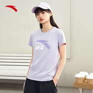 安踏（ANTA）【快干棉】T恤男女同款2025夏季情侶吸濕排汗LOGO寬松休閑短袖t恤 【女款-大logo】晨霧紫8115-3 M /男170 女165