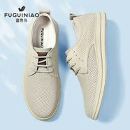 富貴鳥(niǎo)皮鞋男鞋秋季新款鏤空透氣商務(wù)休閑鞋男中年爸爸鞋子軟底正裝鞋 白色 39