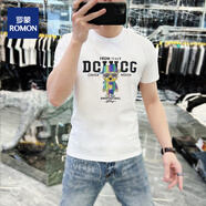 羅蒙（ROMON）2025夏季新款歐貨字母印花燙鉆圓領(lǐng)短袖修身潮流帥氣男裝半袖T恤t 白色 M