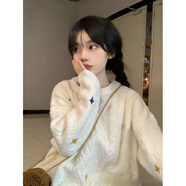 DXOT日系復古可愛軟糯感麻花毛衣女秋冬慵懶風寬松套頭外穿加厚針織衫 米白色 M 建議95-110斤