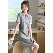 沫晗依美【學(xué)院風(fēng)刺繡polo連衣裙】2025夏撞色刺繡短款女減齡polo領(lǐng)連衣裙 灰色 XL