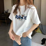 以純 YISHION白色感純棉短袖t恤女裝2025新款夏季顯瘦遮肉寬松基礎款上衣 白色-162(字母小水手) L 116-135斤