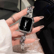 炫戴（XUANDAI）【愛(ài)心皓石】適用iwatch s9表帶apple watch s10蘋(píng)果手表s8金屬7手鏈se腕帶6/5/4智能運動(dòng)手表帶 【銀色+銀色水鉆表殼】 44mm適用iwatch4/5/6/se代