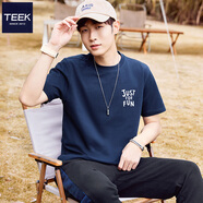 TEEK紫色簡(jiǎn)約印花短袖t恤男士青年純棉上衣 2025夏季衣服休閑潮流男裝 HS1311寶藍色 L