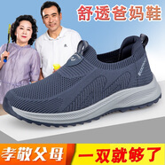 足立健足力健老人鞋男夏季網(wǎng)面透氣爸爸媽媽鞋防滑軟底中老年健步鞋女鞋 霧藍男款D6605 41