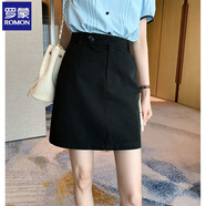 羅蒙韓版工裝短裙女夏薄款2025新款氣質(zhì)高腰顯瘦百搭包臀a字半身裙子 黑色 XL 推薦115斤-130斤